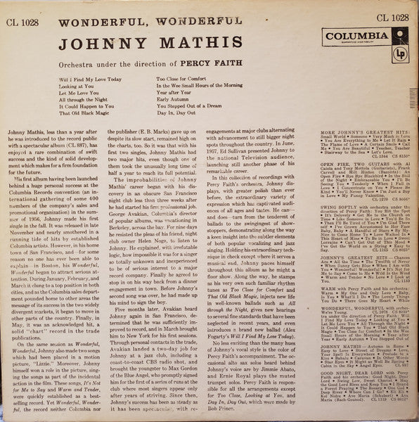 Johnny Mathis : Wonderful! Wonderful! (LP, Album, Mono)
