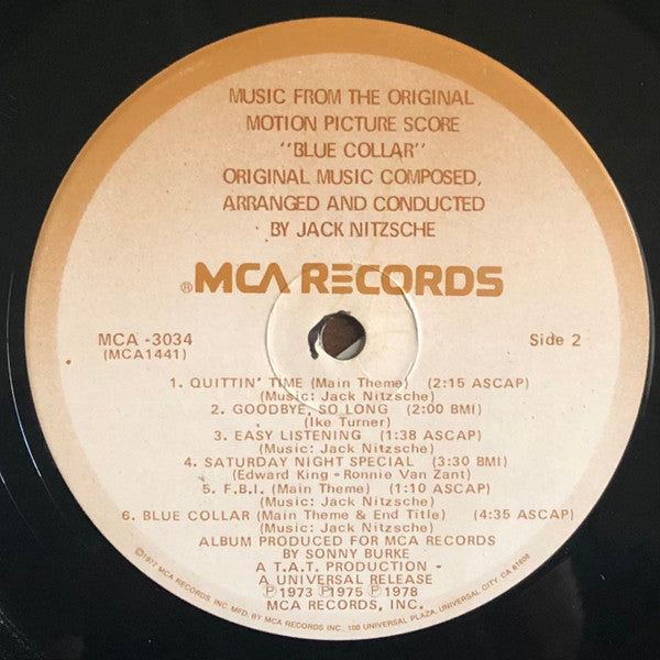 Various / Jack Nitzsche : Blue Collar (Music From The Original Motion Picture Score) (LP, Glo)