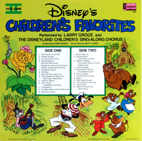 Larry Groce And The Disneyland Children's Sing-Along Chorus : Disney's Children's Favorites Volume II (LP, Album, RP, Spe)