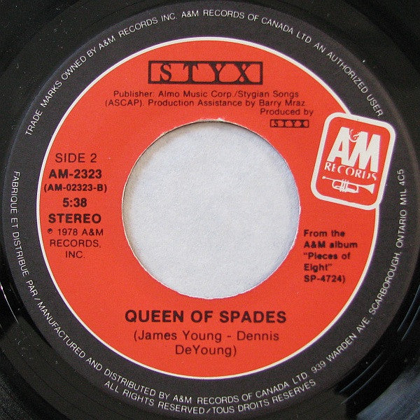 Styx : Too Much Time On My Hands / Queen Of Spades (7", Single)
