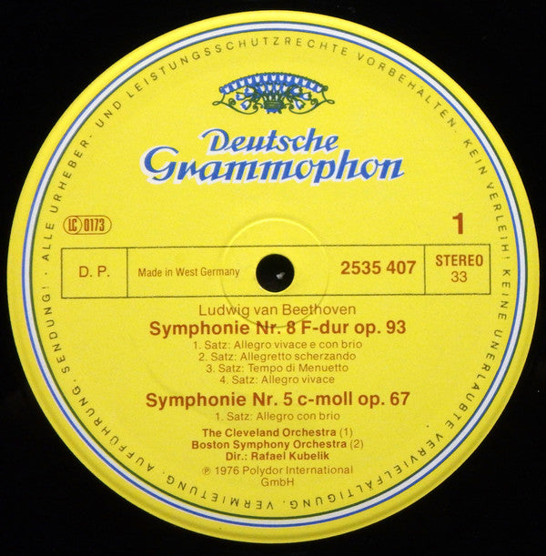 Beethoven*, Boston Symphony Orchestra, Members of the Cleveland Orchestra, Rafael Kubelik : Symphonies Nos. 5 & 8 (LP)