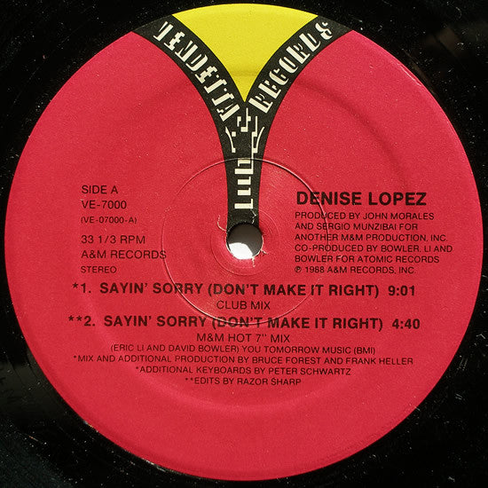 Denise Lopez : Sayin' Sorry (Don't Make It Right) (12")