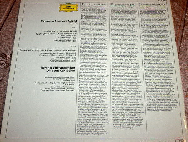 Mozart* - Berliner Philharmoniker · Karl Böhm : Symphonien Nr. 40 G-Moll (In G Minor) Nr. 41 Jupiter (LP, Gat)