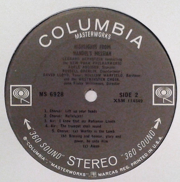 Leonard Bernstein, New York Philharmonic : Highlights From Handel's Messiah (LP, Album)