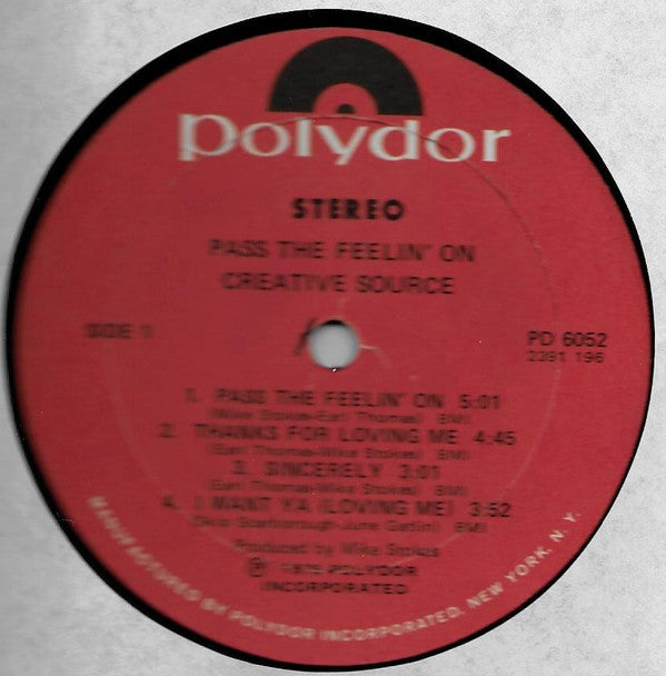 Creative Source : Pass The Feelin' On (LP, Album, San)