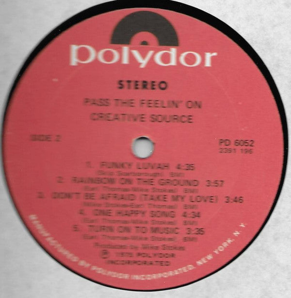 Creative Source : Pass The Feelin' On (LP, Album, San)