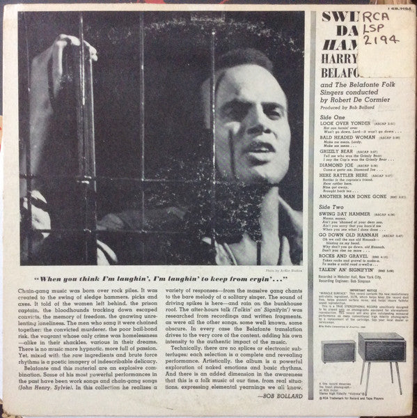 Harry Belafonte And The Belafonte Folk Singers Conducted By Robert De Cormier* : Swing Dat Hammer (LP, Album, Roc)