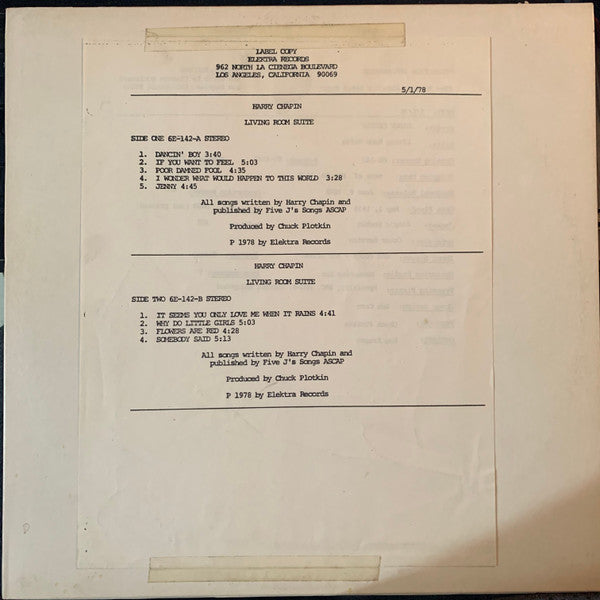 Harry Chapin : Living Room Suite (LP, Album, TP, Spe)