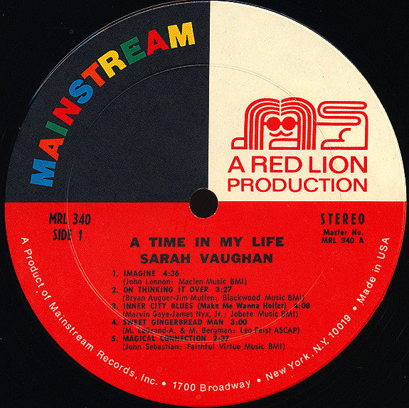 Sarah Vaughan : A Time In My Life (LP, Album)