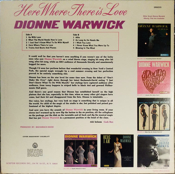 Dionne Warwick : Here Where There Is Love (LP, Album, Mono)