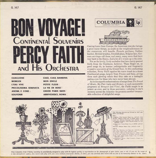 Percy Faith And His Orchestra* : Bon Voyage!  Continental Souvenirs (LP, Album, Mono)