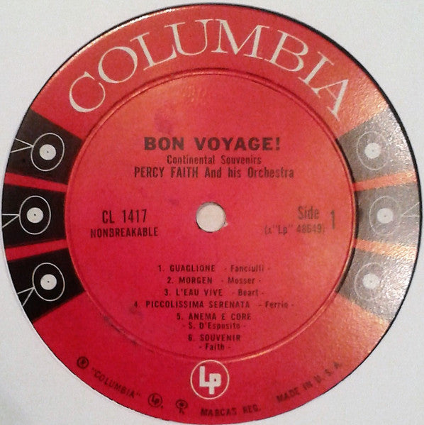 Percy Faith And His Orchestra* : Bon Voyage!  Continental Souvenirs (LP, Album, Mono)