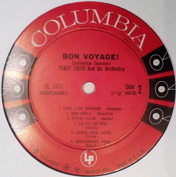 Percy Faith And His Orchestra* : Bon Voyage!  Continental Souvenirs (LP, Album, Mono)