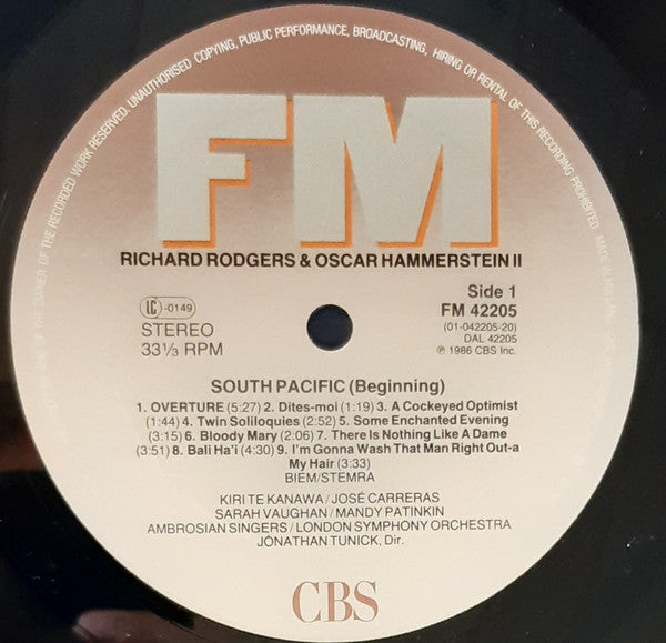 Rodgers & Hammerstein - Kiri Te Kanawa / José Carreras / Sarah Vaughan / Mandy Patinkin, Ambrosian Singers*, London Symphony Orchestra, Jonathan Tunick : South Pacific (LP, Album)