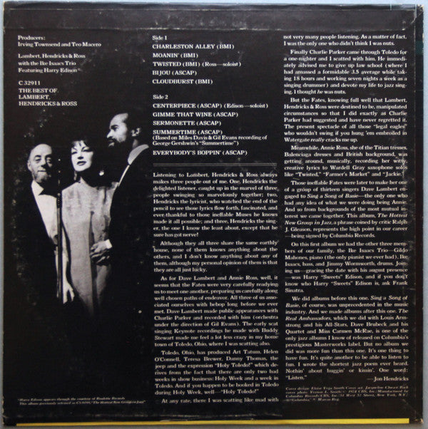 Lambert, Hendricks & Ross : The Best Of Lambert, Hendricks & Ross (LP, Album, RE)