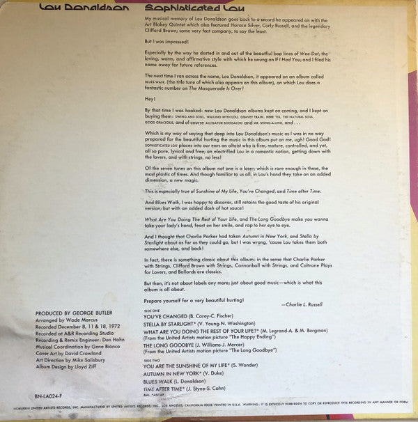 Lou Donaldson : Sophisticated Lou (LP, Album, Ter)