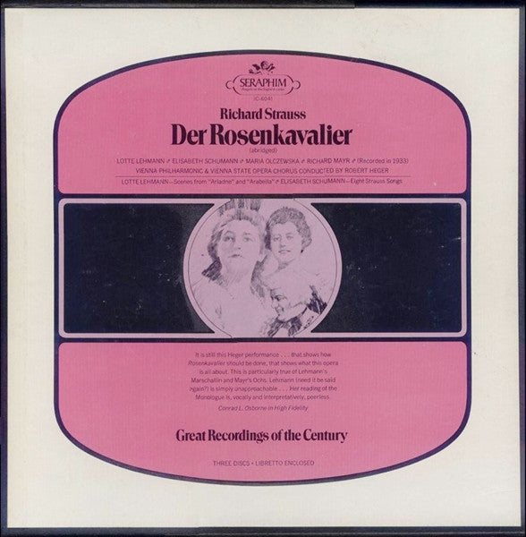 Richard Strauss, Lotte Lehmann, Elisabeth Schumann, Maria Olszewska (2), Richard Mayr, Vienna Philharmonic*, Vienna State Opera Chorus*, Robert Heger : Der Rosenkavalier (Abridged) (3xLP, Mono + Box)