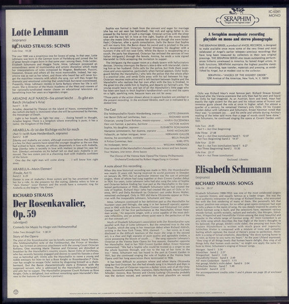 Richard Strauss, Lotte Lehmann, Elisabeth Schumann, Maria Olszewska (2), Richard Mayr, Vienna Philharmonic*, Vienna State Opera Chorus*, Robert Heger : Der Rosenkavalier (Abridged) (3xLP, Mono + Box)