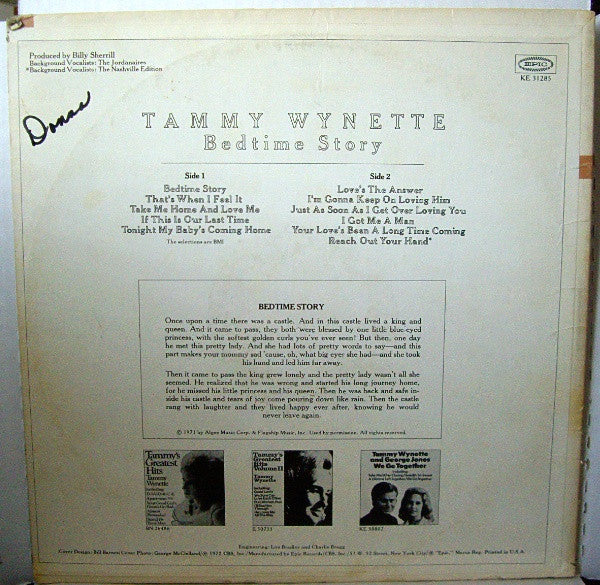 Tammy Wynette : Bedtime Story (LP, Album, Pit)