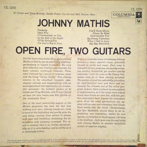 Johnny Mathis : Open Fire, Two Guitars (LP, Album, Mono, Hol)