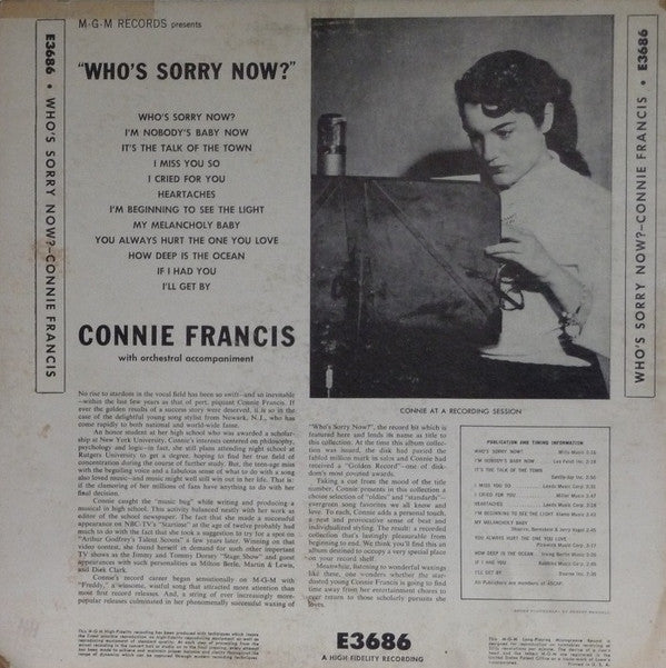 Connie Francis : Who's Sorry Now (LP, Album, Mono)