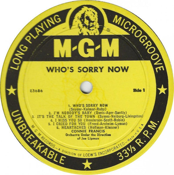 Connie Francis : Who's Sorry Now (LP, Album, Mono)