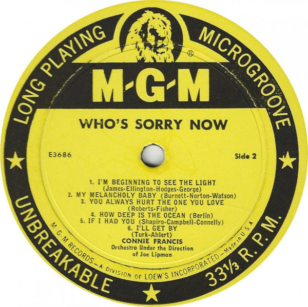 Connie Francis : Who's Sorry Now (LP, Album, Mono)