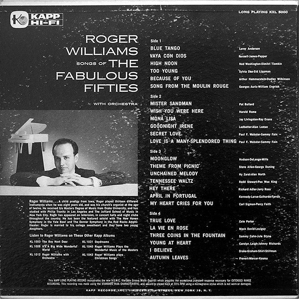 Roger Williams (2) : Songs Of The Fabulous Fifties (2xLP, Album, Mono)