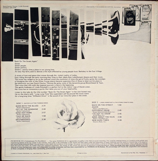 David Clayton Thomas* / Linda Ronstadt & The Stone Poneys : Back On The Street Again (LP, Comp)