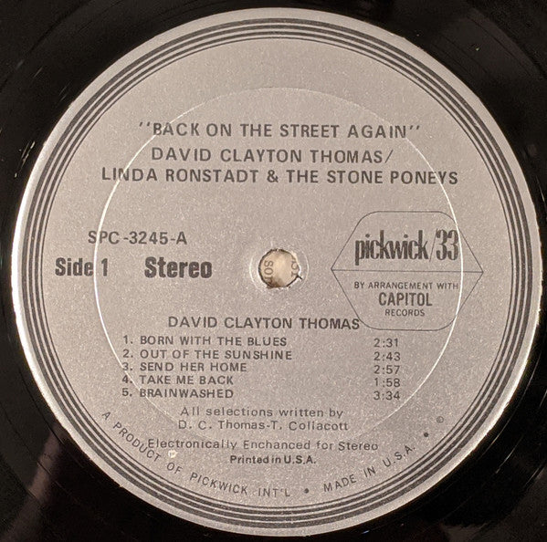 David Clayton Thomas* / Linda Ronstadt & The Stone Poneys : Back On The Street Again (LP, Comp)