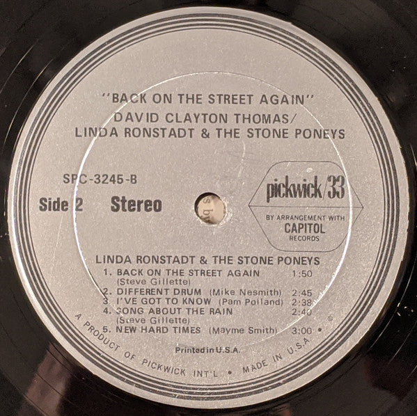 David Clayton Thomas* / Linda Ronstadt & The Stone Poneys : Back On The Street Again (LP, Comp)