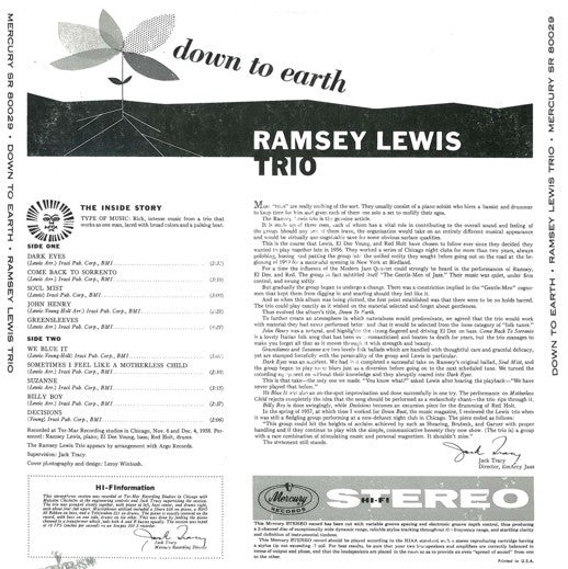 The Ramsey Lewis Trio : Down To Earth (Music From The Soil) (LP, Album)