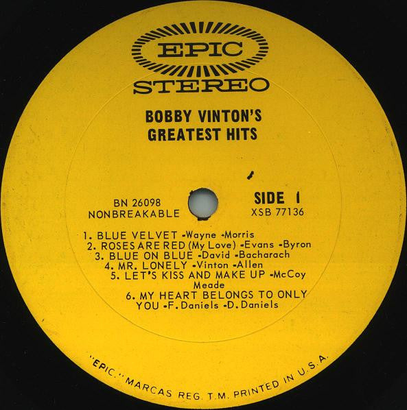 Bobby Vinton : Bobby Vinton's Greatest Hits (LP, Comp, RP)