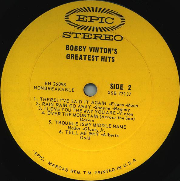 Bobby Vinton : Bobby Vinton's Greatest Hits (LP, Comp, RP)