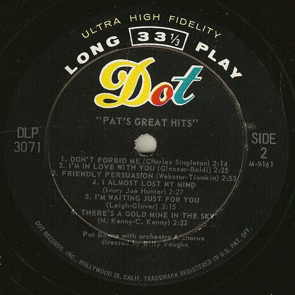 Pat Boone : Pat's Great Hits (LP, Comp, Mono, Ind)