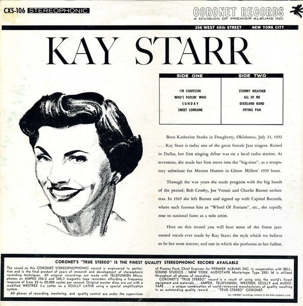 Kay Starr : Kay Starr Sings (LP, Album, Comp, RE)