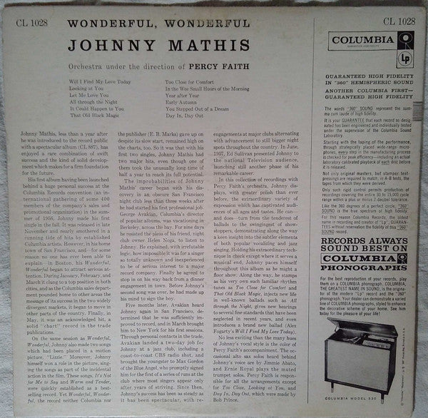 Johnny Mathis : Wonderful! Wonderful! (LP, Album, Mono)