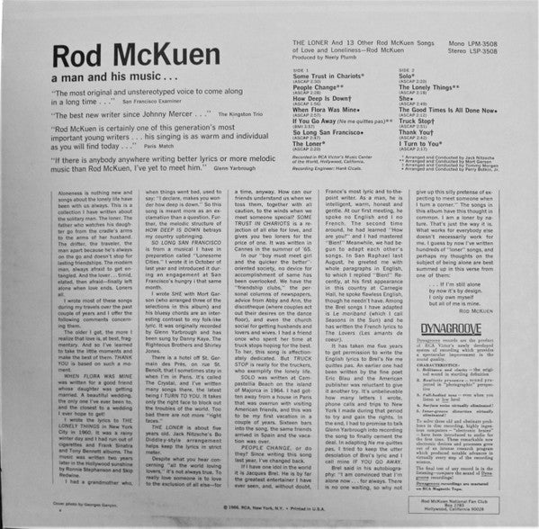 Rod McKuen : The Loner And 13 Other Rod McKuen Songs Of Love And Loneliness (LP, Album)