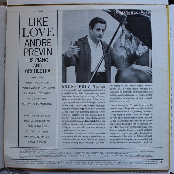 Andre Previn* : Like Love (LP, Album, Mono)