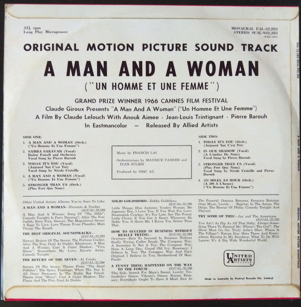 Francis Lai : A Man And A Woman ("Un Homme Et Une Femme") Original Motion Picture Sound Track (LP, Mono)