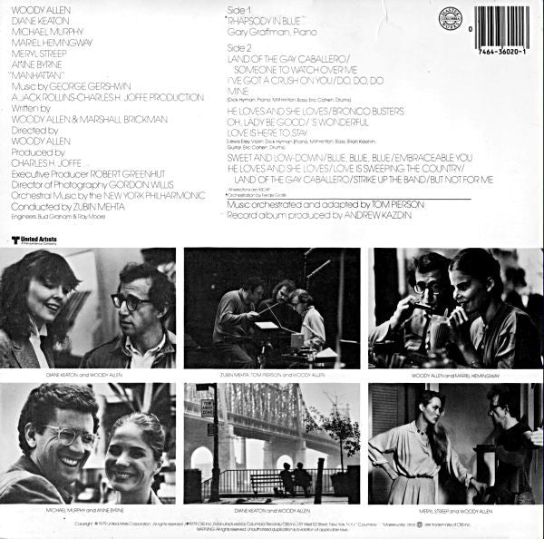 George Gershwin - New York Philharmonic Conducted By Zubin Mehta With Gary Graffman : Music From The Woody Allen Film "Manhattan" (LP, Album, San)