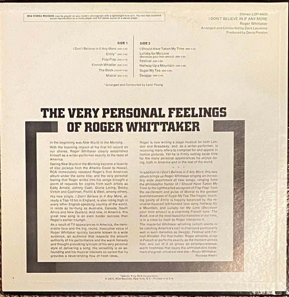 Roger Whittaker : I Don't Believe In If Anymore (LP, Album)