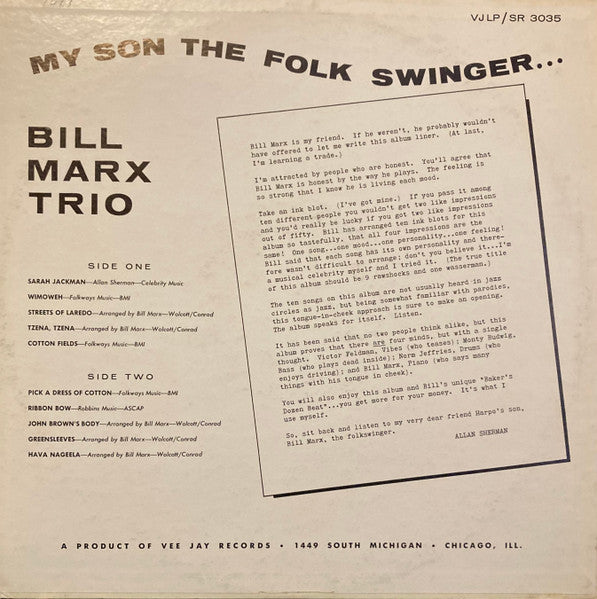 Bill Marx Trio* : My Son The Folk Swinger (LP, ARP)