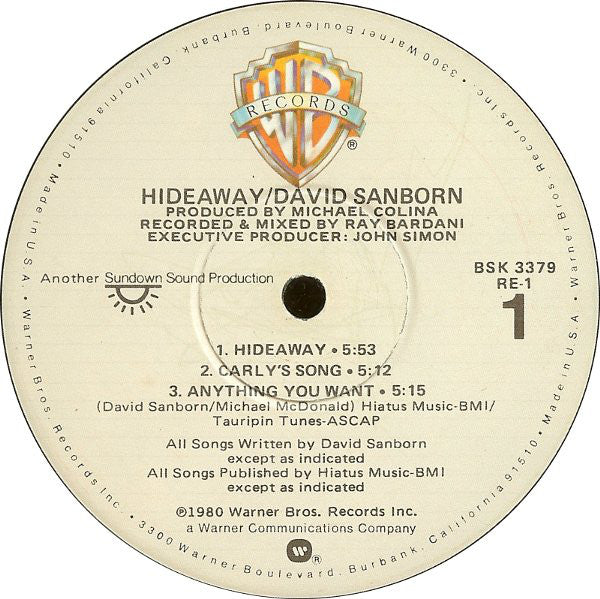 David Sanborn : Hideaway (LP, Album, Win)