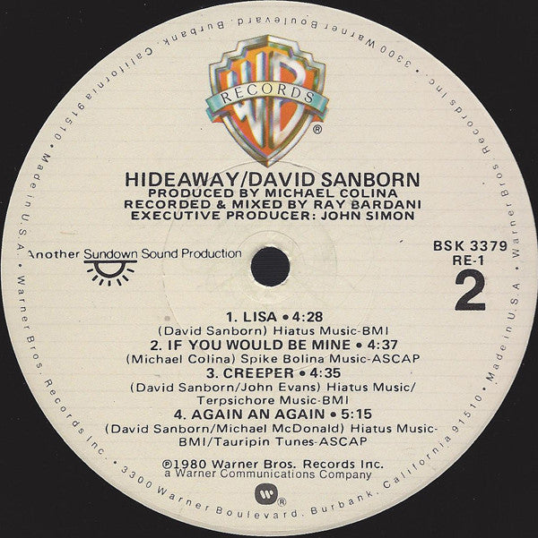 David Sanborn : Hideaway (LP, Album, Win)