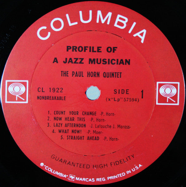 The Paul Horn Quintet : Profile Of A Jazz Musician (LP, Album, Mono)