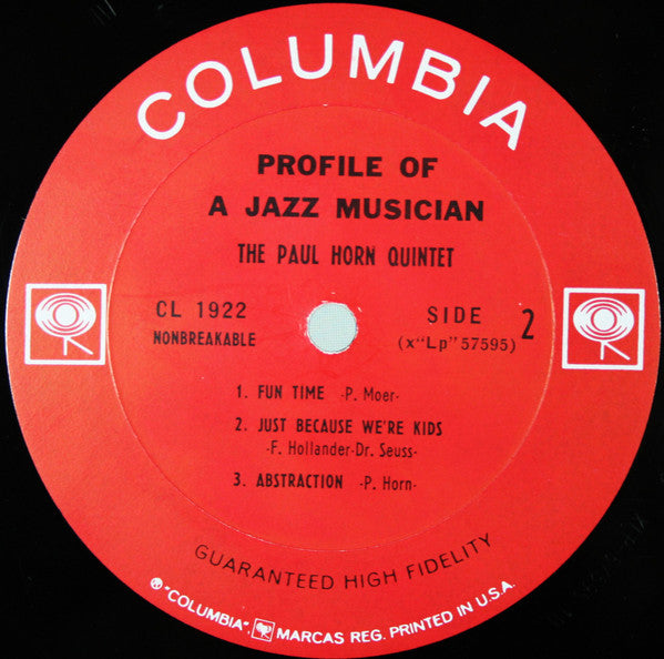 The Paul Horn Quintet : Profile Of A Jazz Musician (LP, Album, Mono)