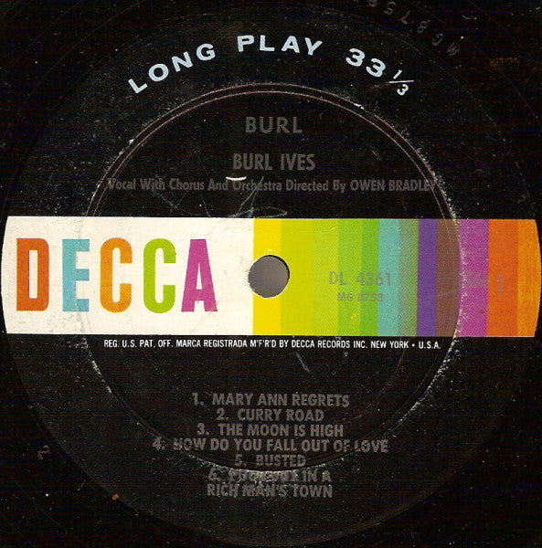 Burl Ives : Burl (LP, Album, Mono, Pin)
