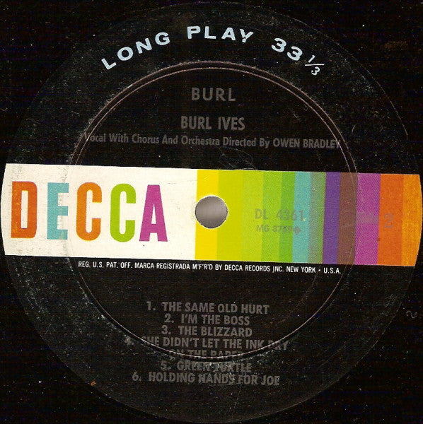 Burl Ives : Burl (LP, Album, Mono, Pin)