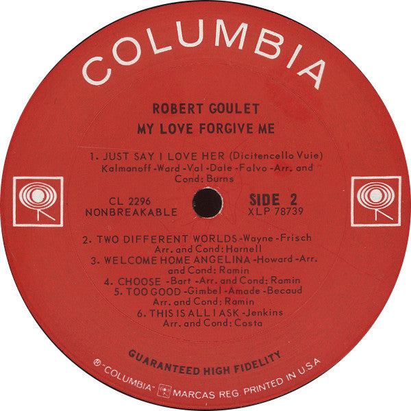 Robert Goulet : My Love Forgive Me (LP, Album, Mono)